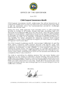 June 2021 Governors Child Support Awareness Month Letter