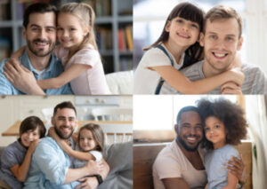 Happy-multiethnic-diverse-dads-fathers-hugging-children