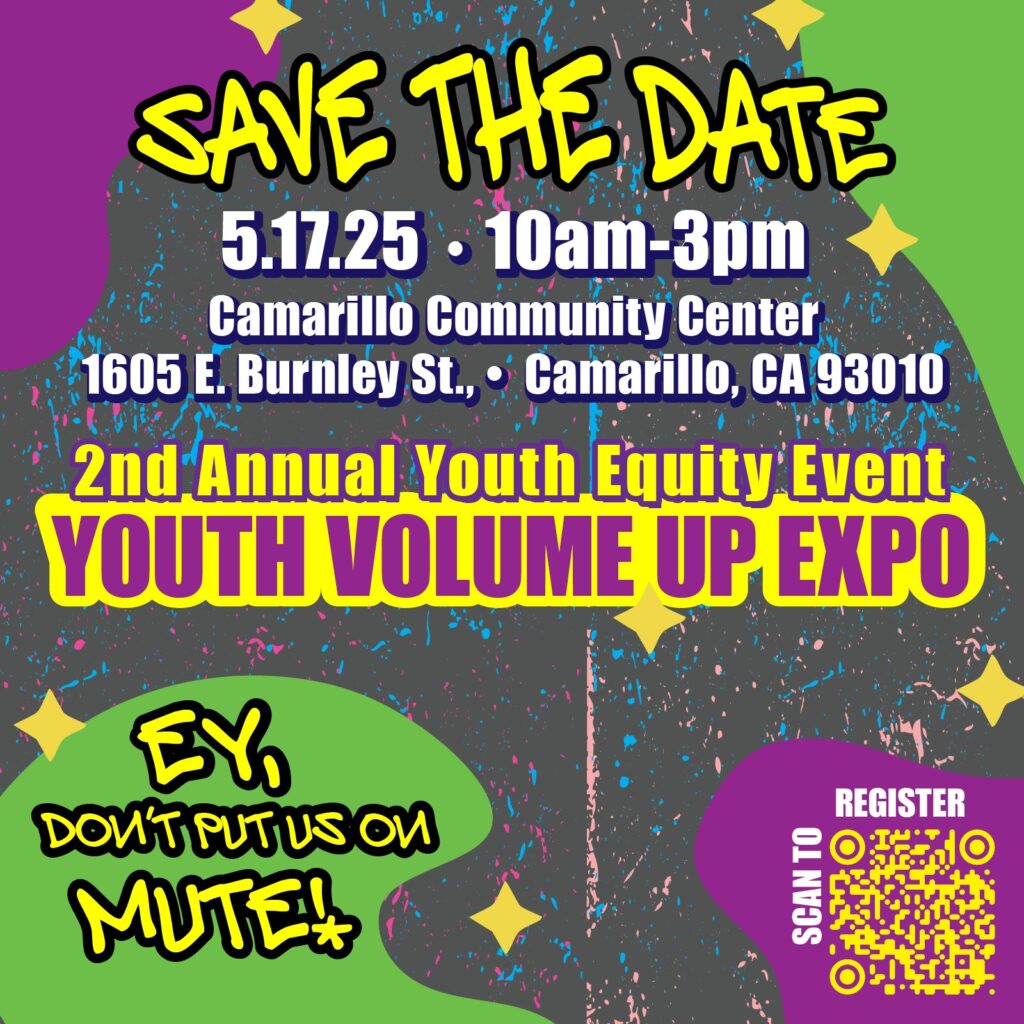 Fun colorful bright purple, grey, green, and yellow flyer with event details and QR code to register.